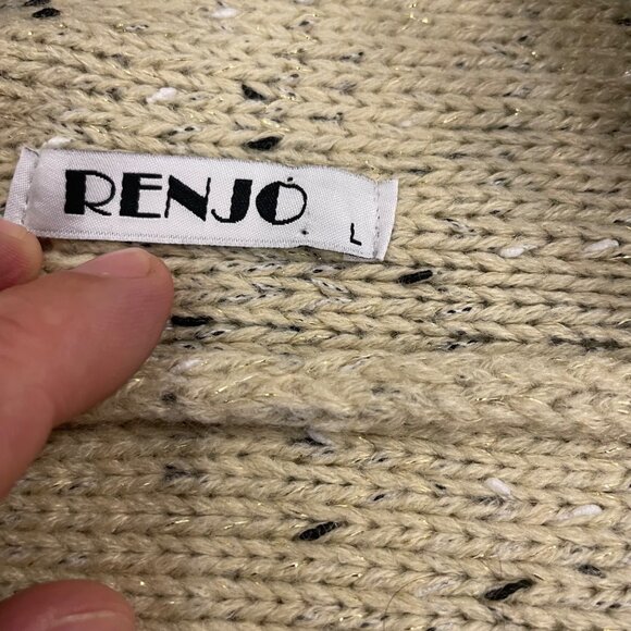 RENJO Womens Knit Cardigan Open Front Faux Leather Pockets Size Large - Picture 8 of 9